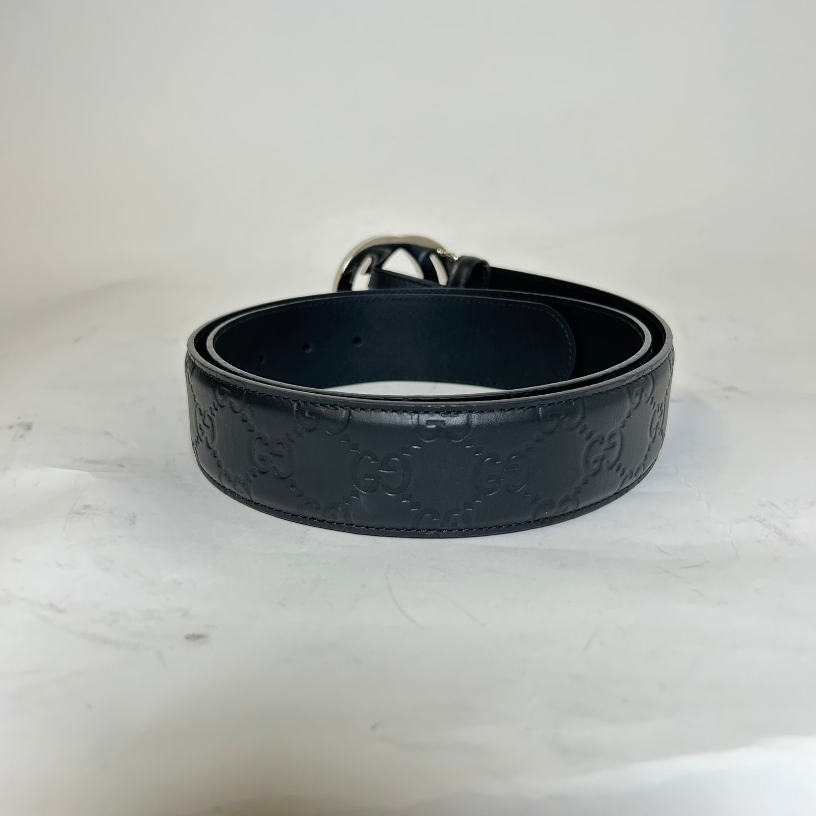 Gucci Black Interlocking G Logo Leather Belt Size 95