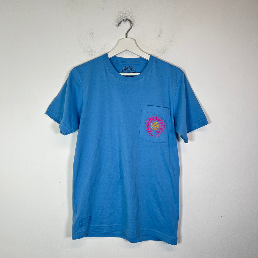 Chrome Hearts Blue/Pink Miami Art Basel Horseshoe Logo T-Shirt Size S