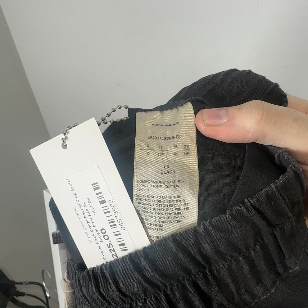 Rick Owens Black Cargo Pocket Drop Crotch Jogger Pant Size XL