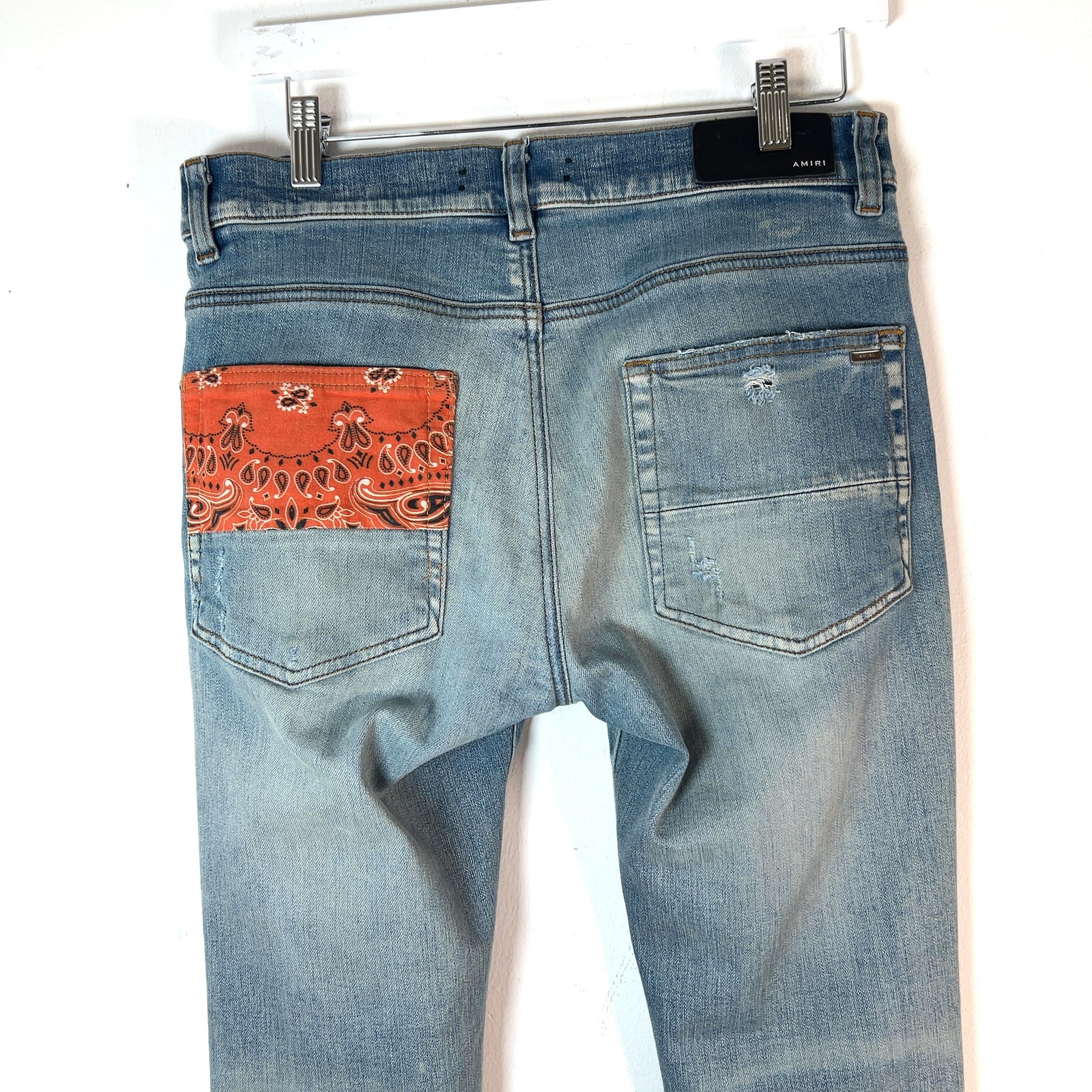 Amiri Artpatch Orange Patchwork Bandana Jeans