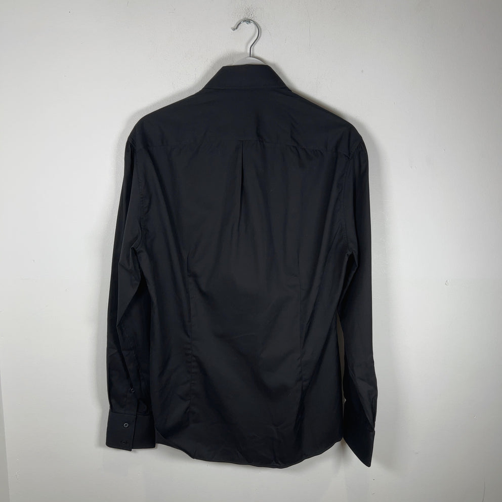 Brunello Cucinelli Spread Collar Slim Fit Black Cotton Shirt