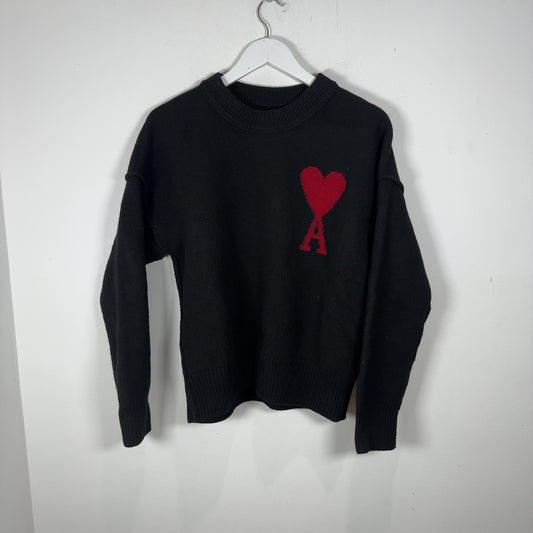 Ami Heart Logo Black Knit Sweater Size S
