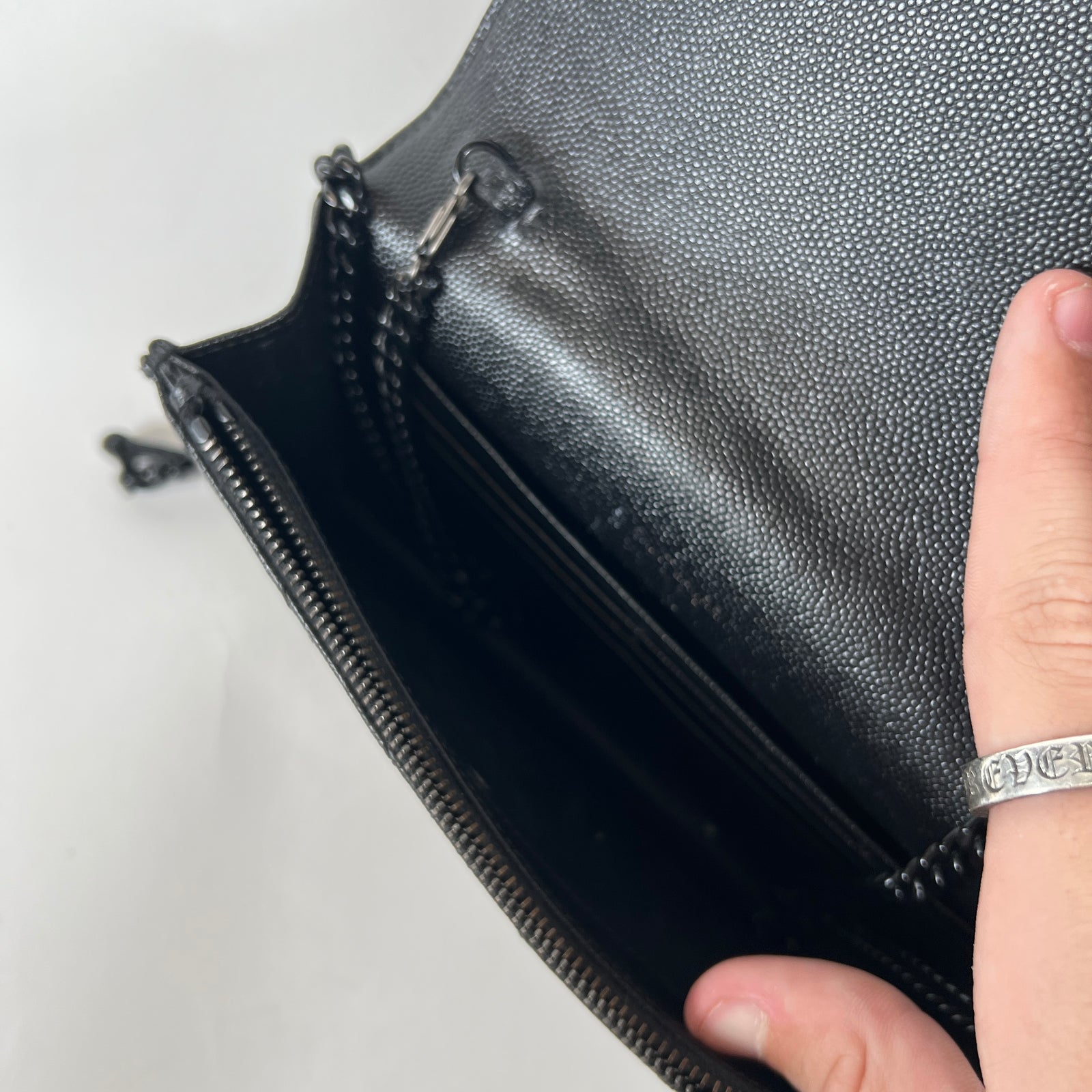 Saint Laurent Wallet On Chain Matelasse Envelope Caviar