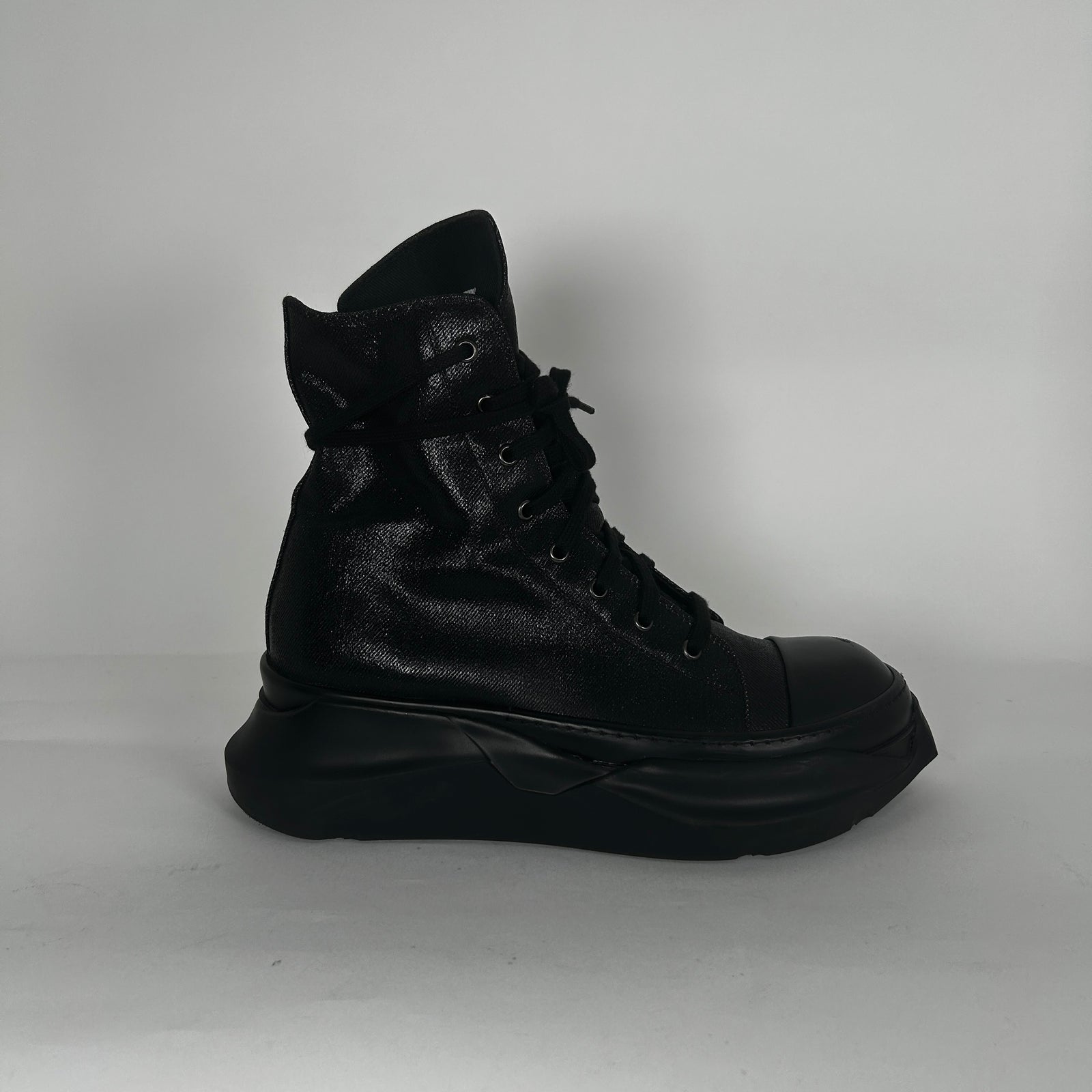 Rick Owens Black Waxed Abstract Ramones Sneaker Size 42.5