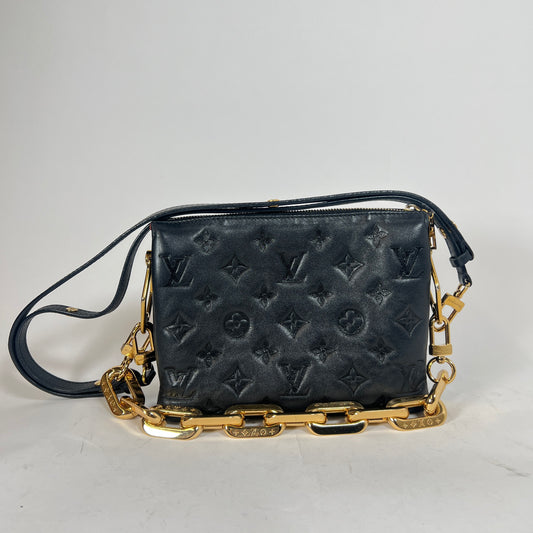 Louis Vuitton Black Lambskin Embossed Coussin BB Bag