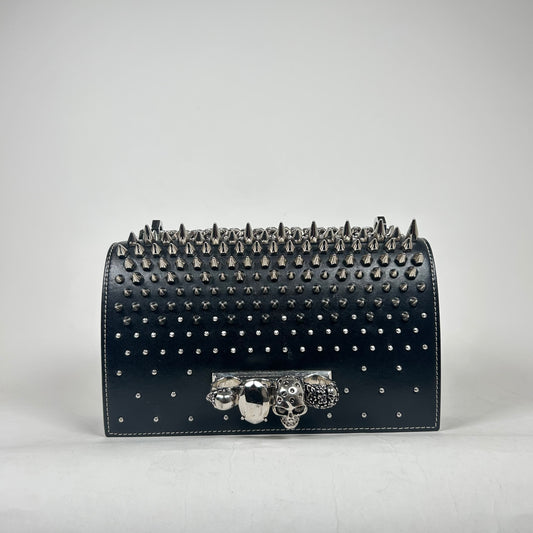 Alexander McQueen Black Jeweled Spike Skull Shoulder Bag
