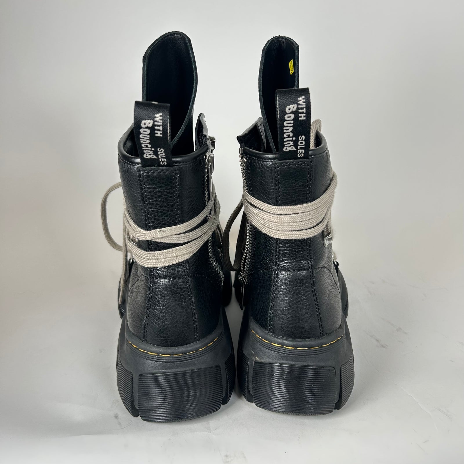Rick Owens x Doc Marten's Black Megalace Pebbled Leather Boots Size 12