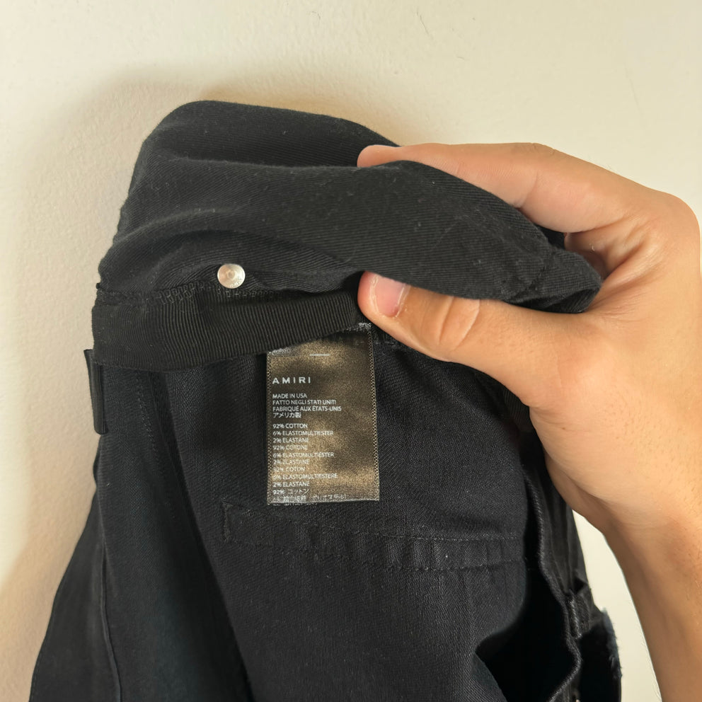 Amiri Black Glitter Patched Thrashed Jeans Size 36