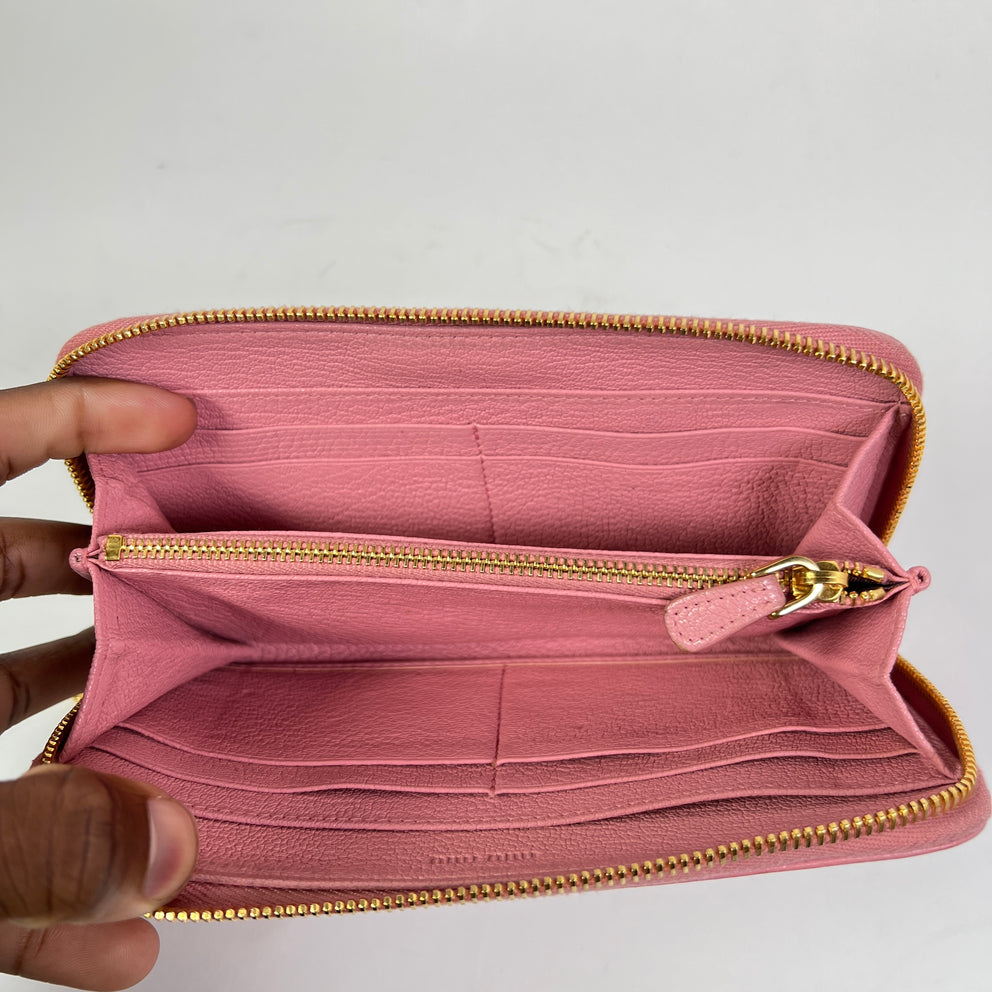 Miu Miu Pink Leather Zip Around Wallet