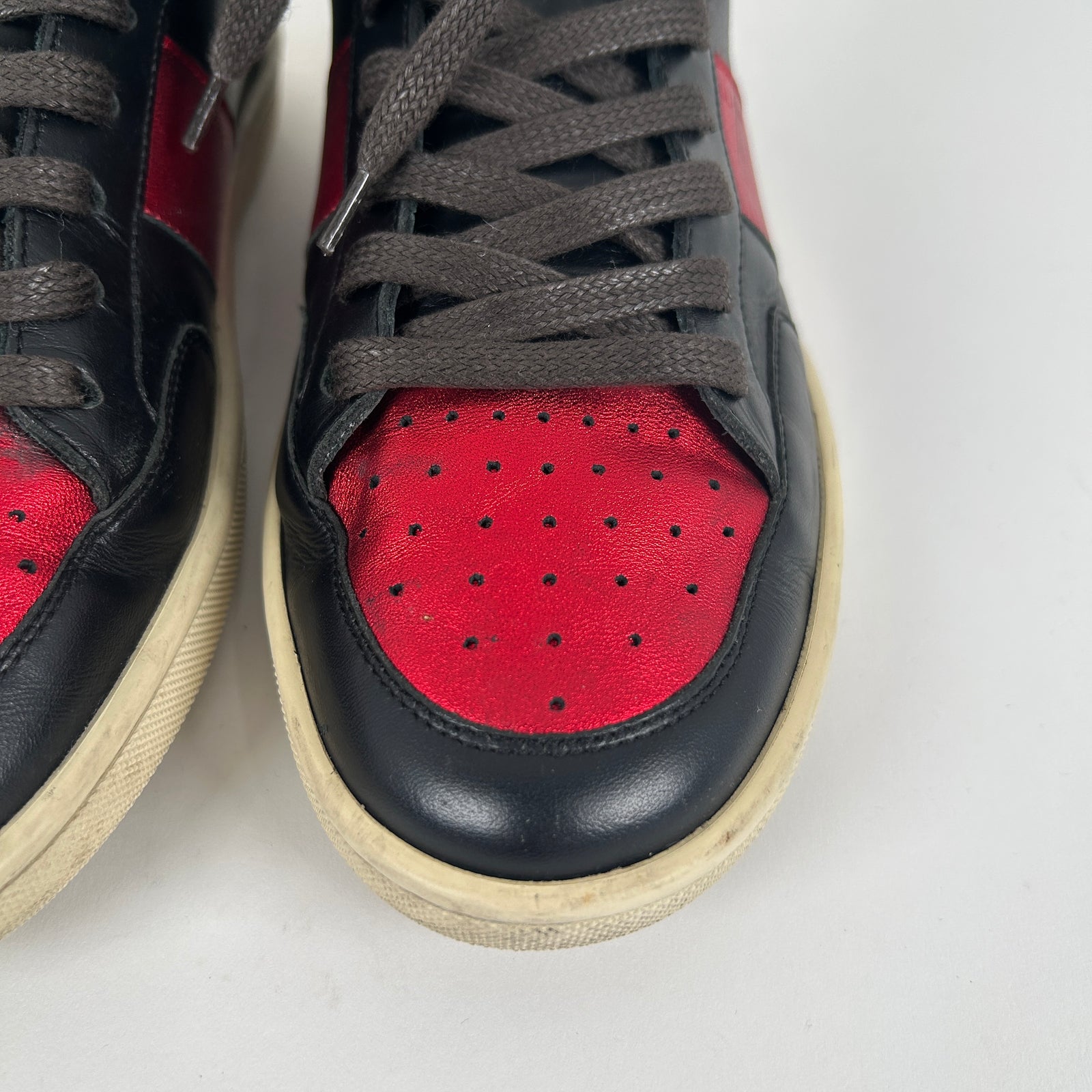 Saint Laurent Black/Red Metallic SL/10 Hightop Sneaker Size 7