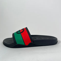 Gucci Tricolor Web Interlocking G Pool Slides