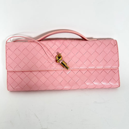 Bottega Veneta Pink Andiamo Intrecciato Leather Clutch