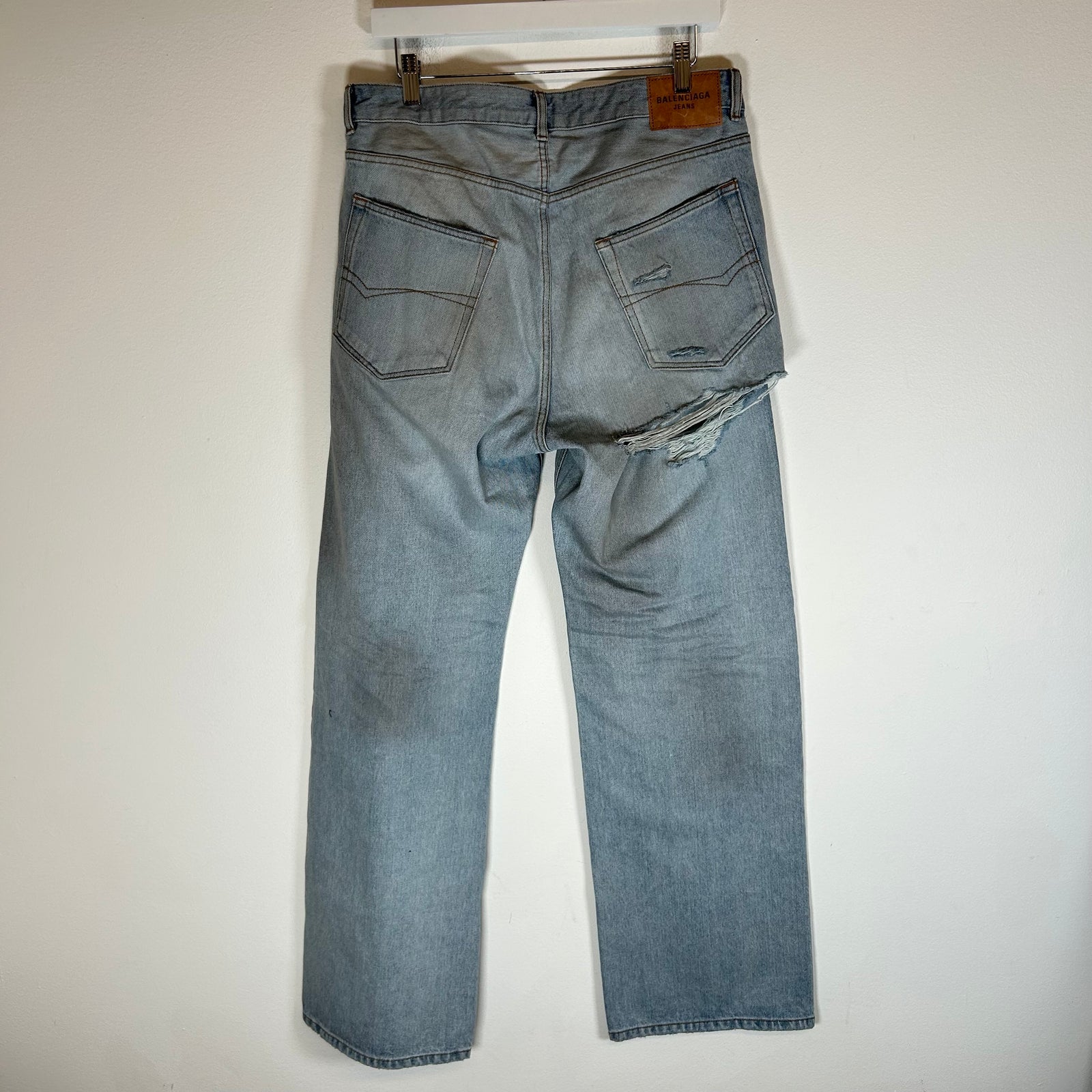Balenciaga Lightwash Distressed Relaxed Fit Jeans Size 30