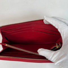 Prada Red Leather Saffiano Zip Around Wallet