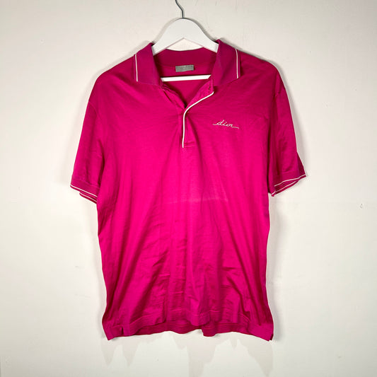 Dior Pink Cursive Logo Polo Shirt Size L