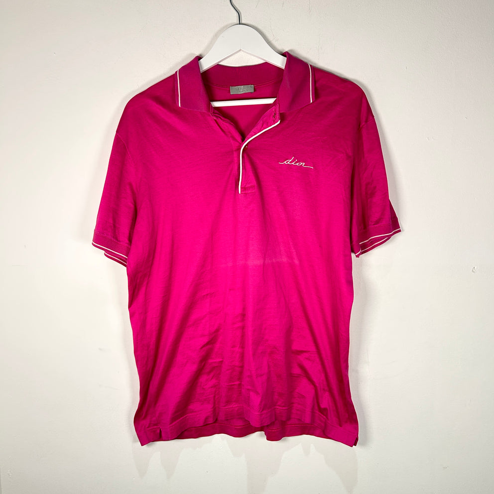 Dior Pink Cursive Logo Polo Shirt Size L