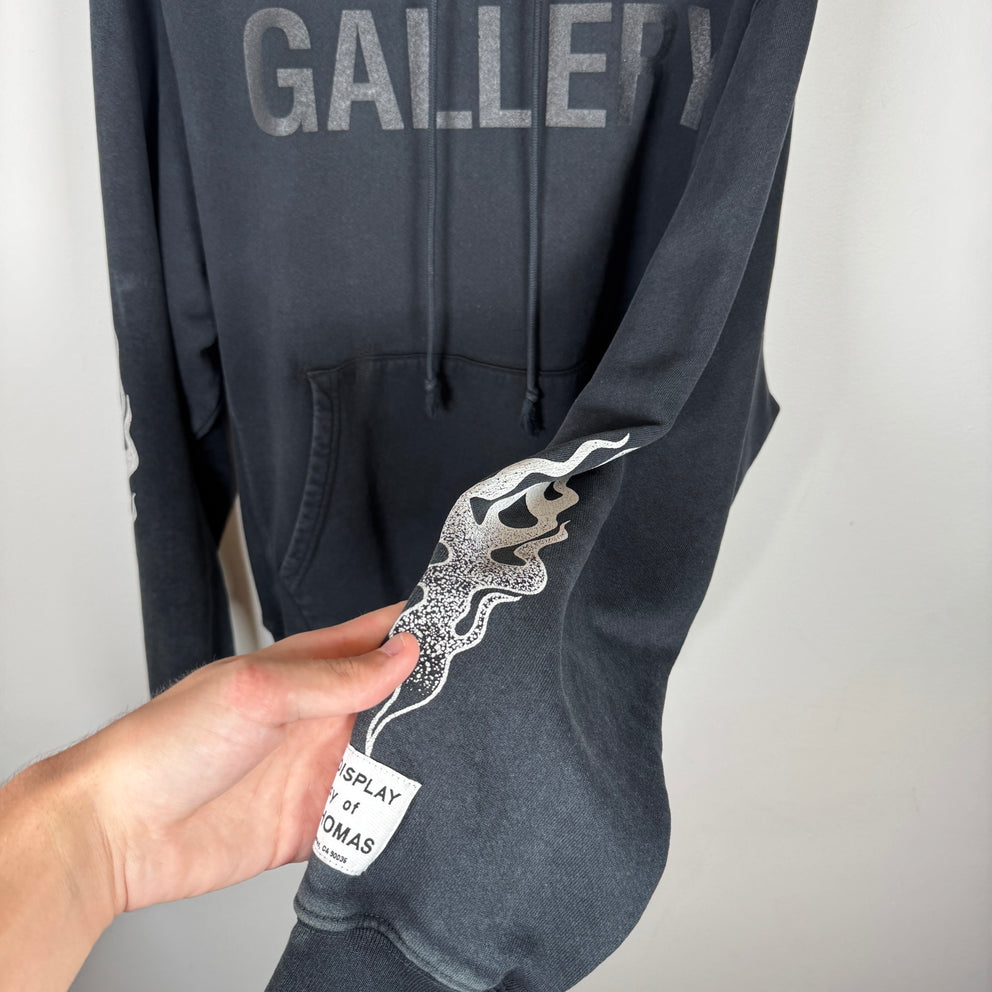 Gallery Dept Black Flames Hoodie Size L