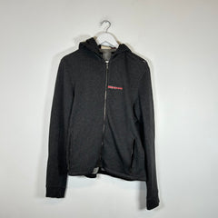 Prada Grey/Red Logo Zip Up Hoodie Size M