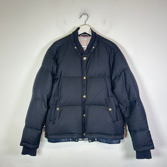Thom Browne Navy Down Bomber Puffer Jacket Size 3