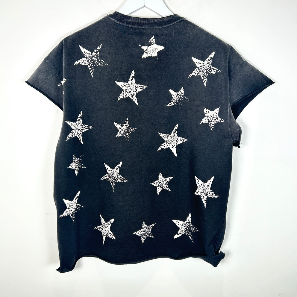 Satoshi Nakamoto Spell Out Logo Star Graphic T-Shirt Size M