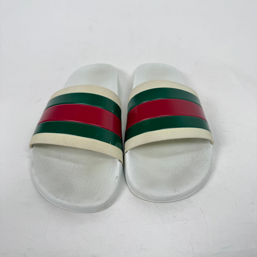 Gucci White Web Stripe Slides Size GG 9