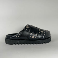Toga Virilis Black Leather Studded Mules Size 46