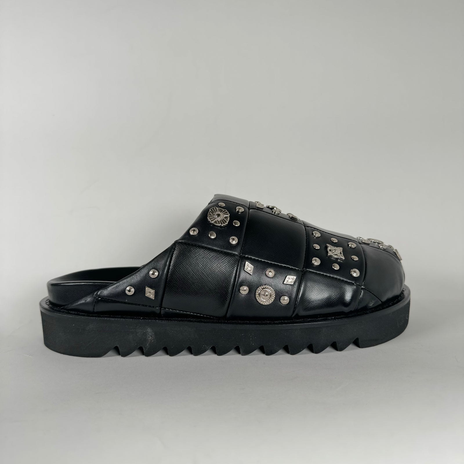 Toga Virilis Black Leather Studded Mules Size 46