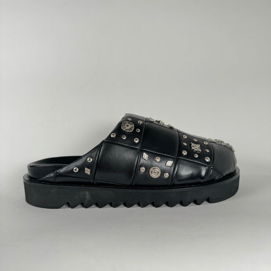 Toga Virilis Black Leather Studded Mules Size 46