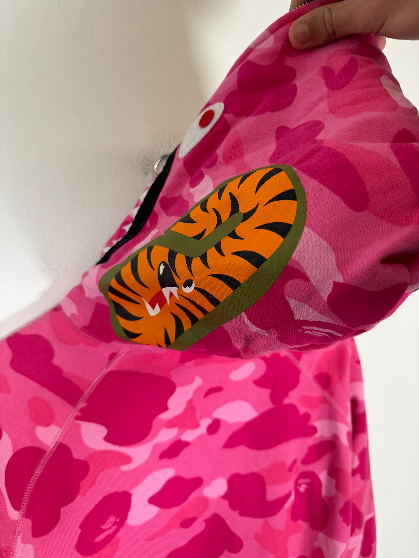 Bape Pink Camo Shark Hoodie Size S