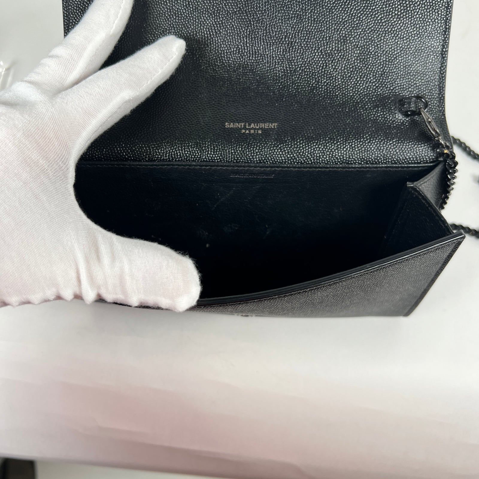 YSL Black Uptown Chain Wallet