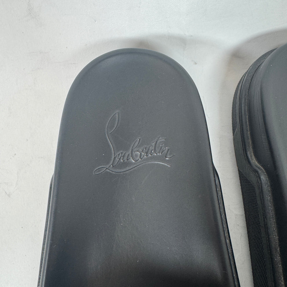 Christian Louboutin Black Leather Studded Slides Size 41