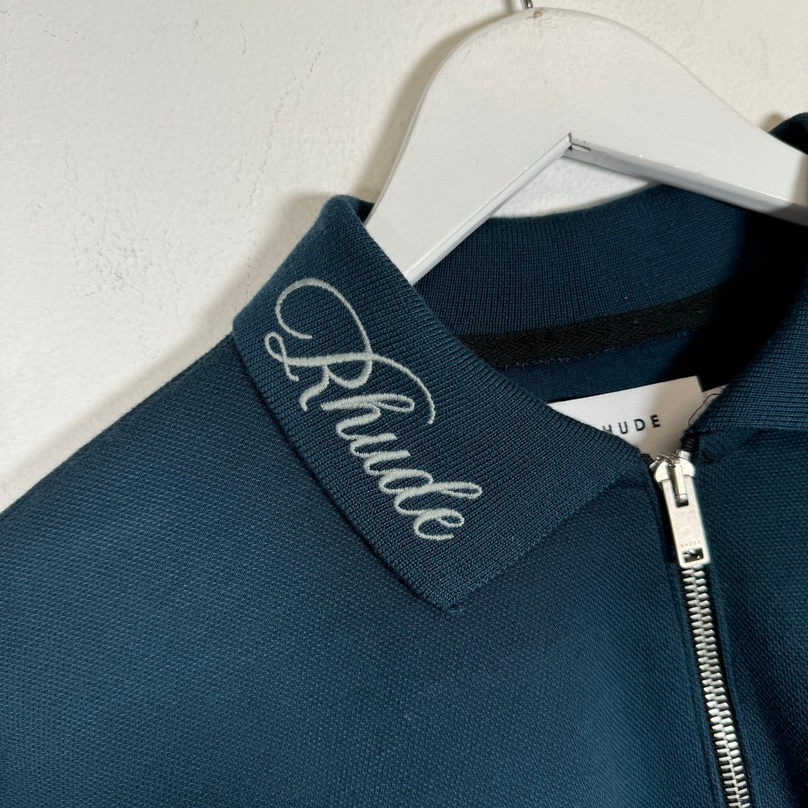 Rhude Navy Collar Spell-Out Quarter Zip Size M