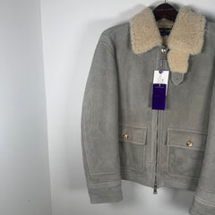 Ralph Lauren Purple Label Grey Sherling Leather Bomber Jacket Size S