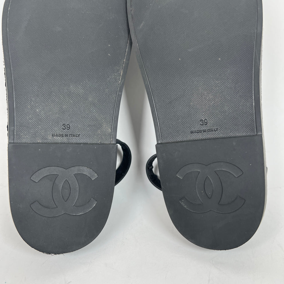 Chanel Black Rubber CC Dad Slingback Sandals Size 39