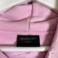 Balenciaga Pink Gothic Logo Distressed Hoodie Size M