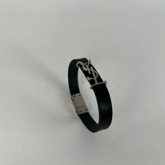 Saint Laurent Black 'YSL' Leather Bracelet