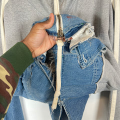 Greg Lauren Grey Striped 50/50 Zip-Up Hoodie Size 3
