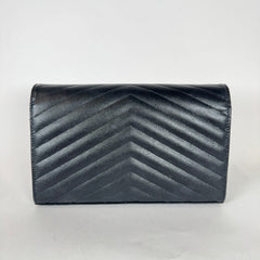 Saint Laurent Black Quilted Envelope Wallet Chain