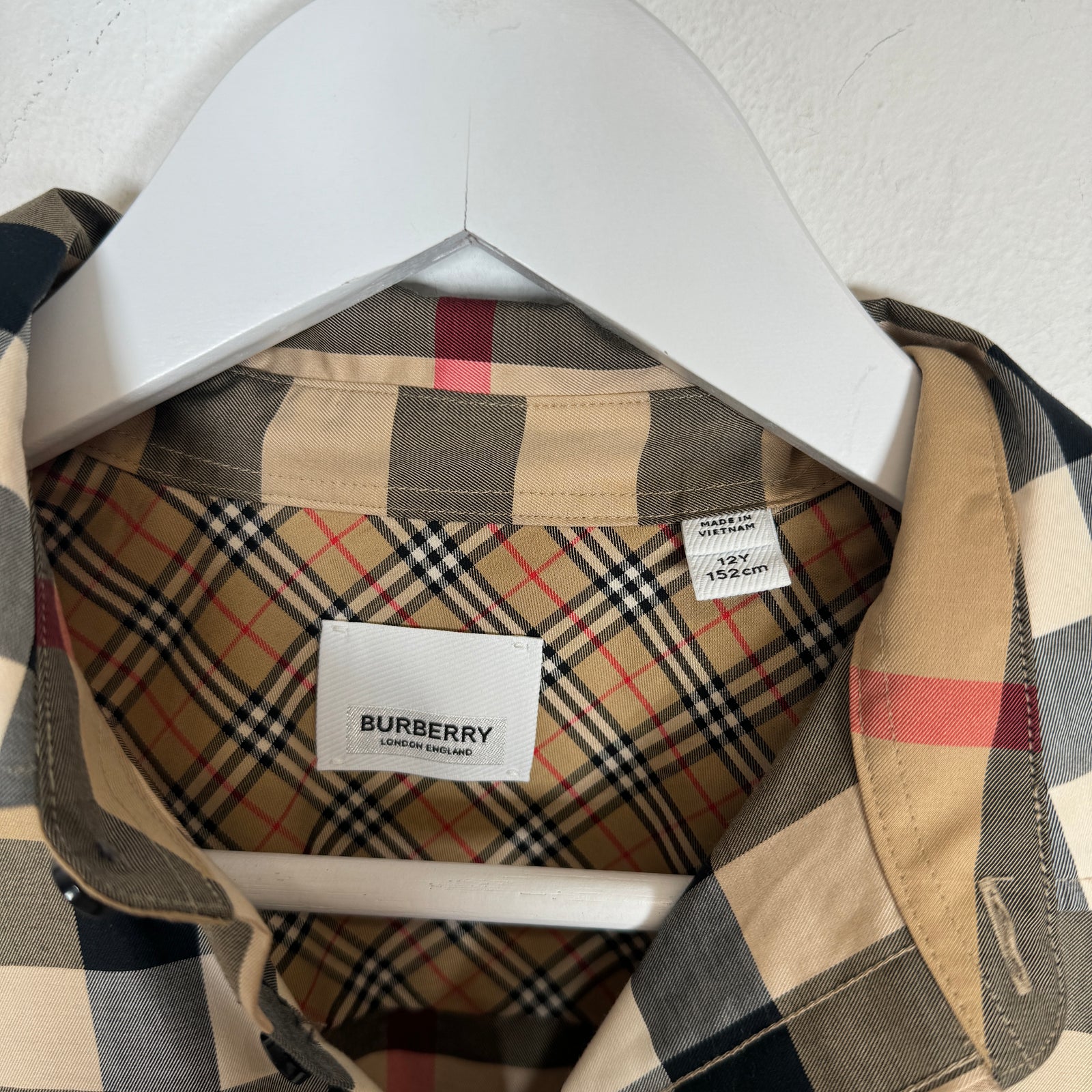 Burberry Tan Plaid Short Sleeve Button Up Size 12Y