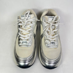 Chanel Metallic Silver Interlocking CC Runner Size 44