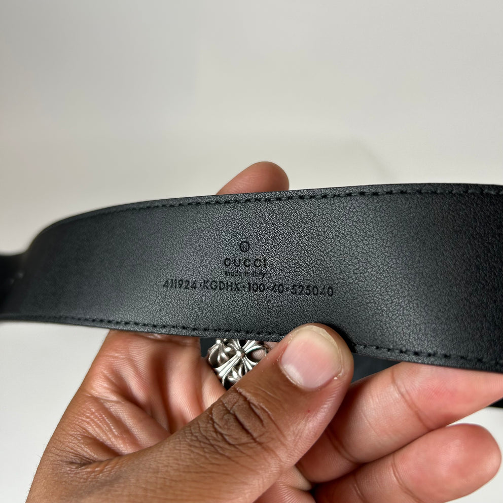 Gucci Black/Silver GG Supreme Signature Belt Size 100