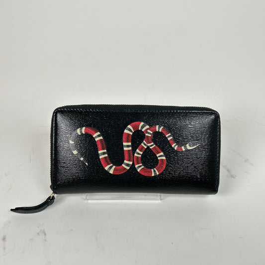 Gucci Black Kingsnake Leather Long Wallet