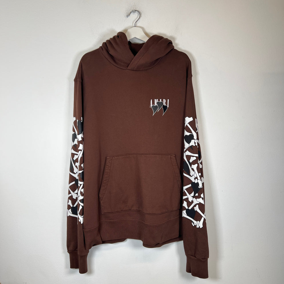 Amiri Brown 3 Hearts Bones Hoodie Size XXL