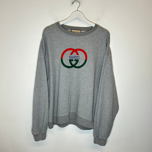Gucci Grey Interlocking G Logo Sweatshirt Size L