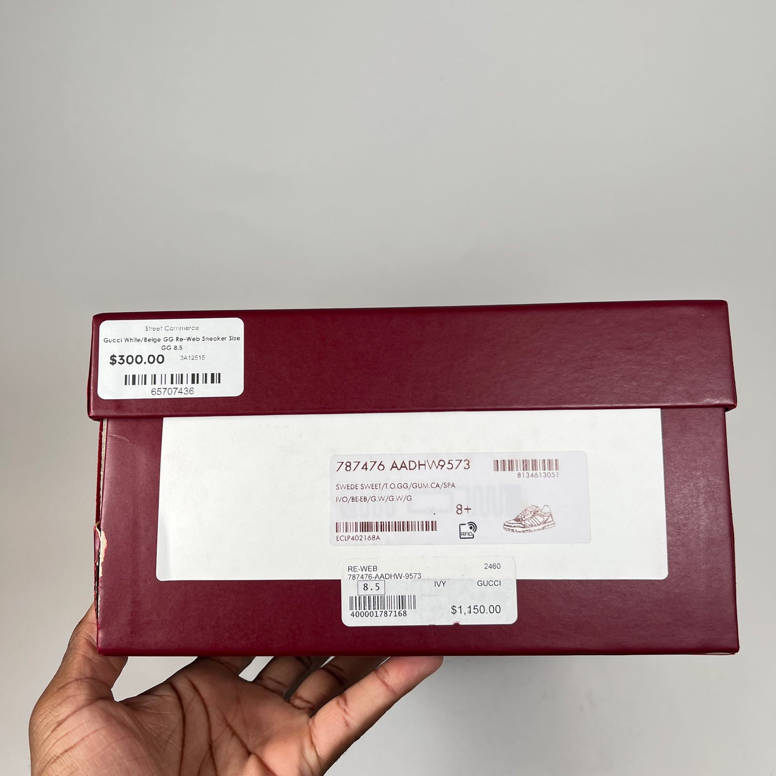 Gucci White/Beige GG Re-Web Sneaker Size GG 8.5
