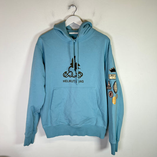 Helmut Lang Blue Societas Hoodie Size L