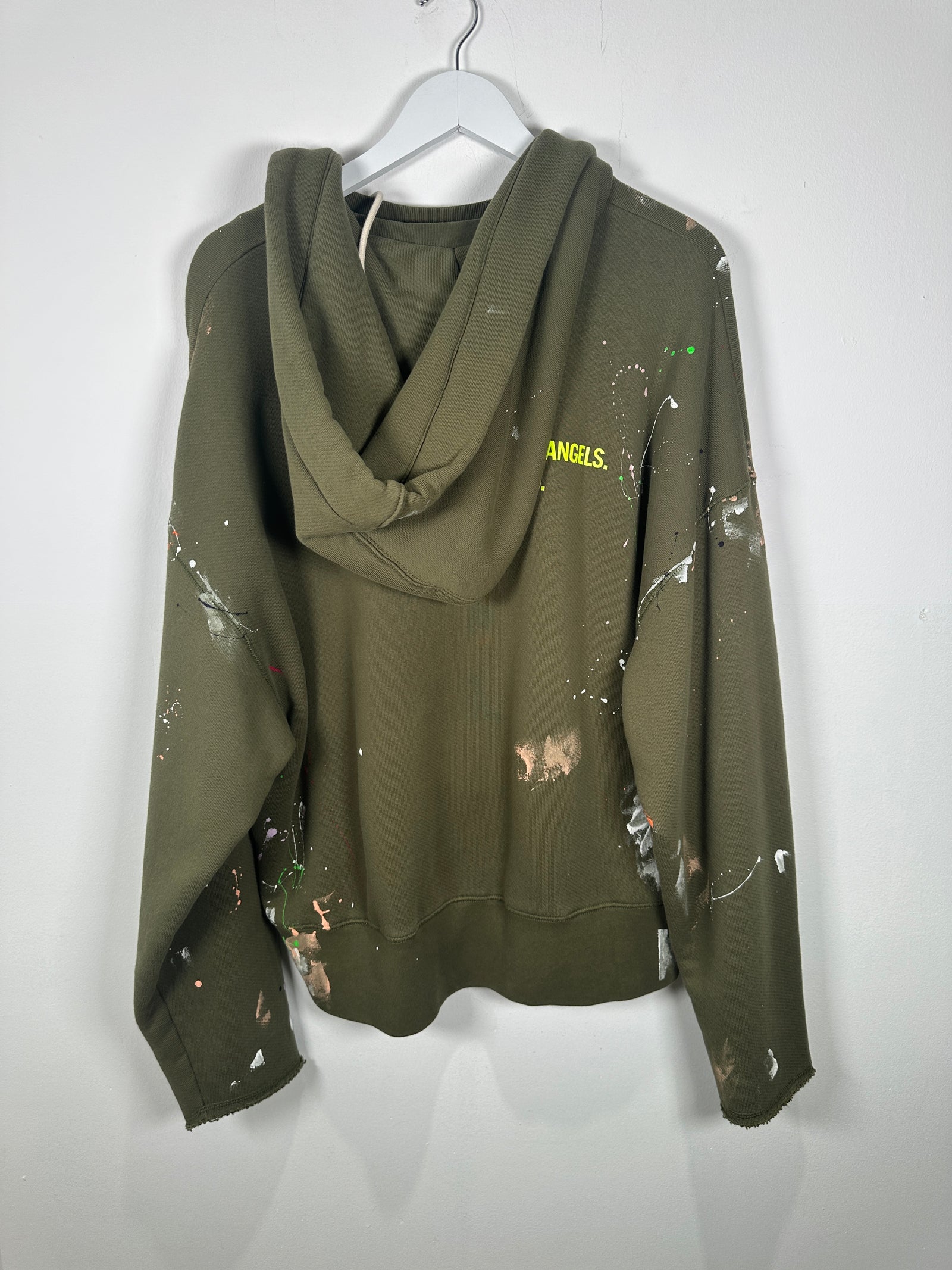 Palm Angels Green Paint Splatter Logo Hoodie Size S