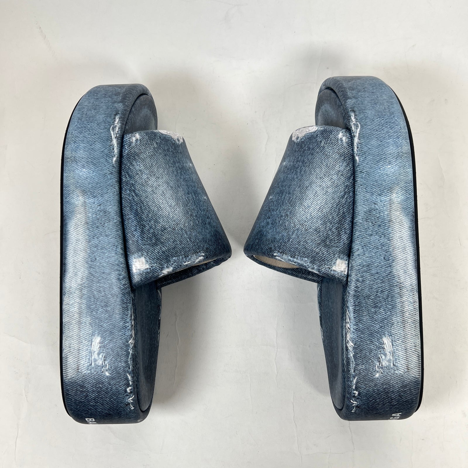 Balenciaga Blue Denim Trompe L'oeil Platform Slide Size 40