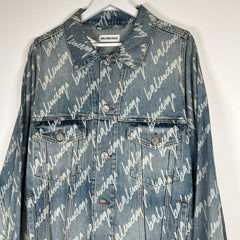 Balenciaga All Over Script Jean Jacket Size XL