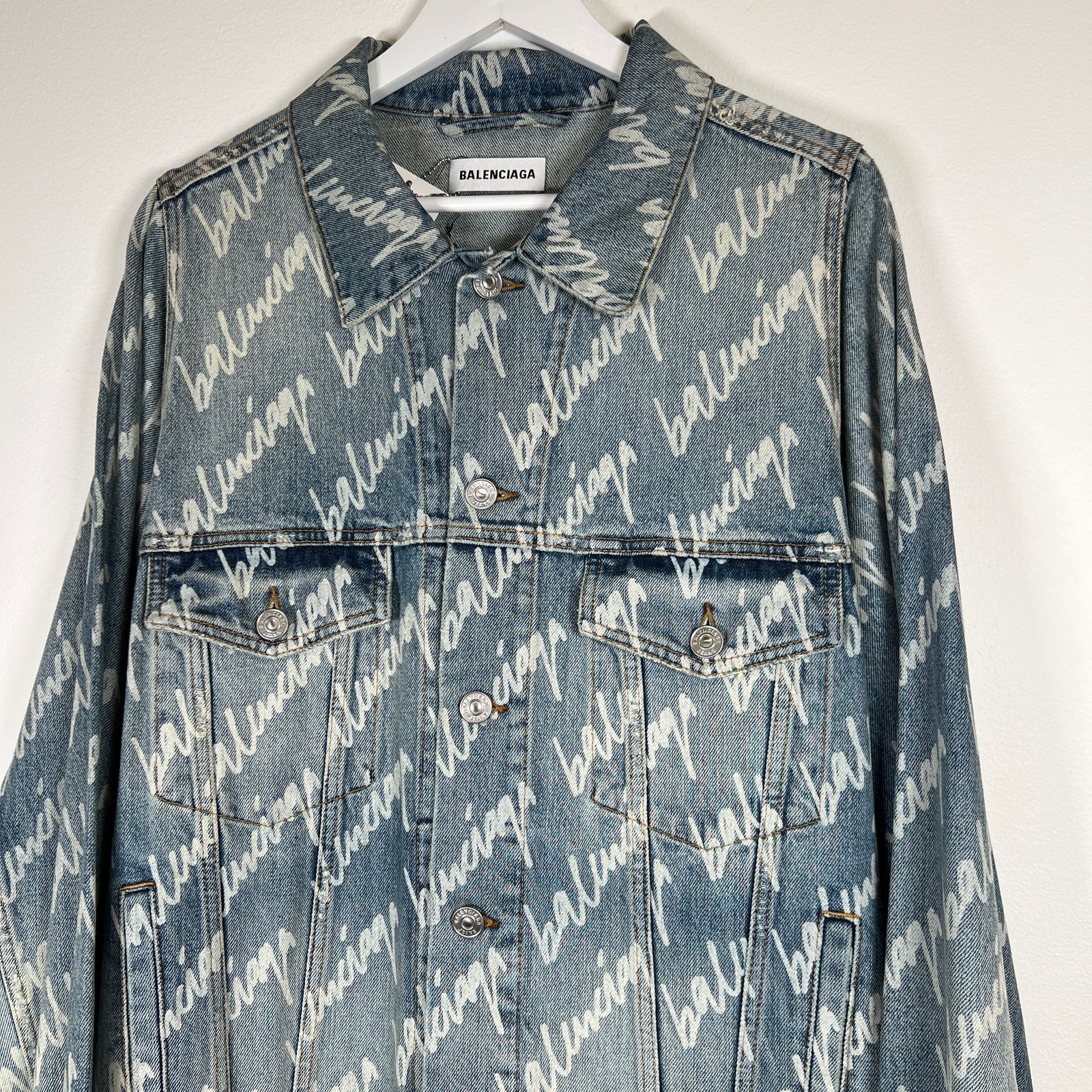 Balenciaga All Over Script Jean Jacket Size XL